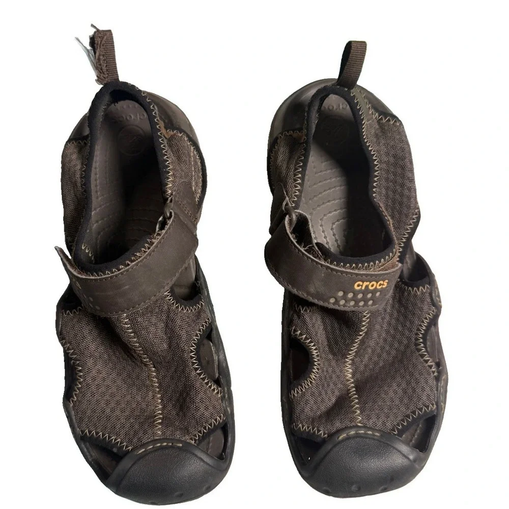 Crocs Swiftwater Mesh Deck Sandal Men's Size 8 Gray Outdoor Sport  Trail 15041